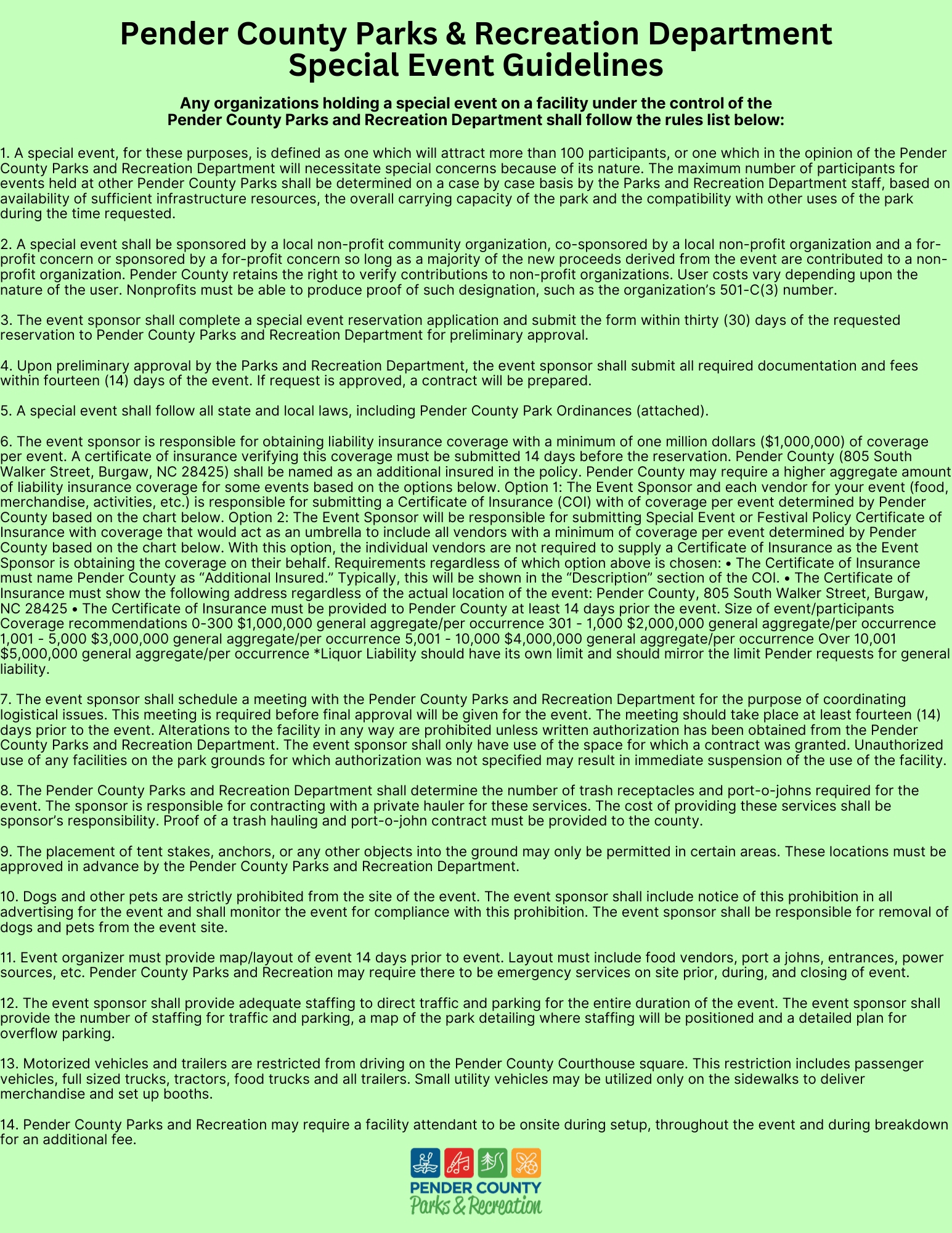 PCPR Special Event Guidelines