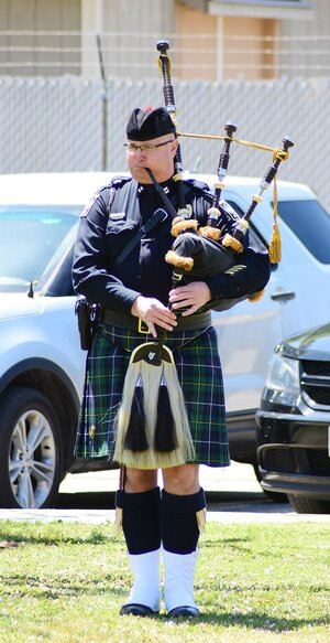 Playing the bag pipes
