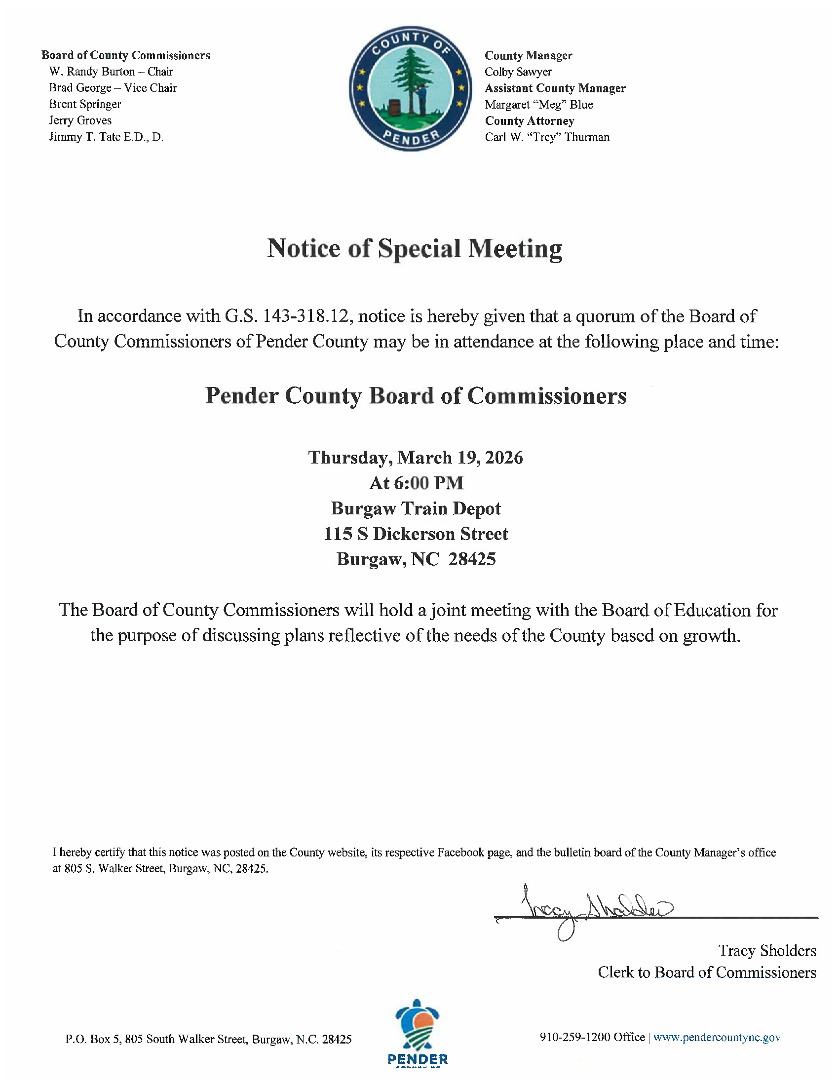 Notice of Special Meeting