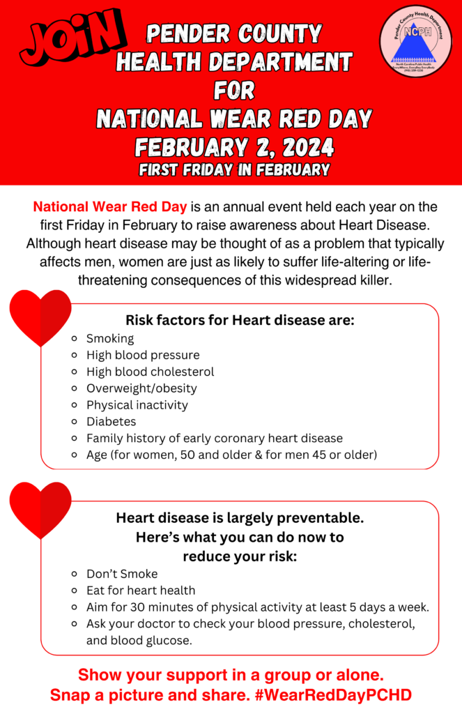 Join Pender County Health Department for National Wear Red Day