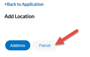 Image of a red arrow pointing to the Parcel link underneath the Add Location link in PORT